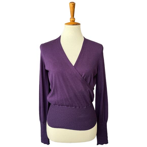 NWT Ann Taylor Purple Faux Wrap V-Neck Sweater Workwear Classiccore Size XS - Picture 1 of 6